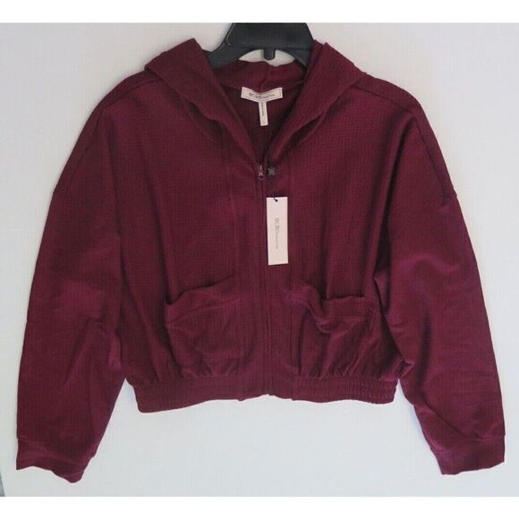 BCBGeneration Women's Sz L Wine Short Waffle Knit Slouchy Zip Up Hoodie $98+ - Picture 4 of 8